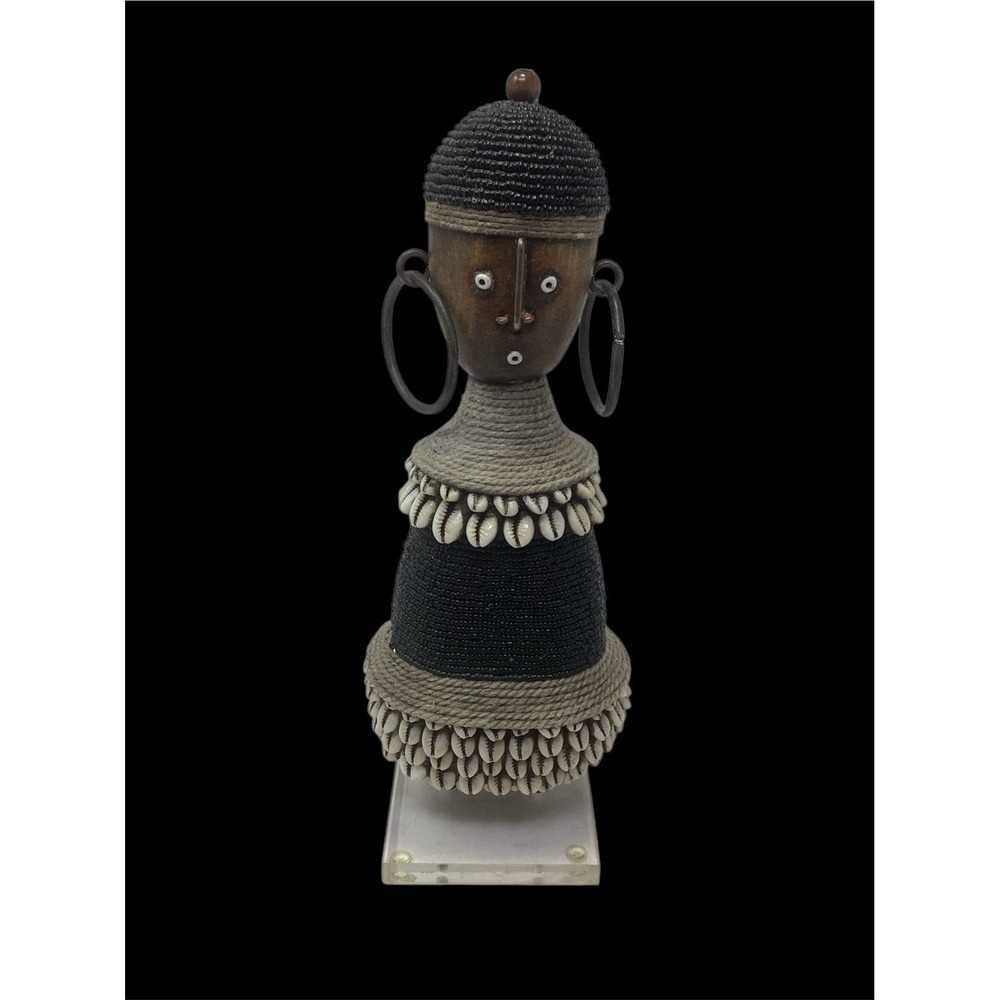Namji Doll Traditional African Cameroon Cowrie Shell And Bead Fertility Doll 10"